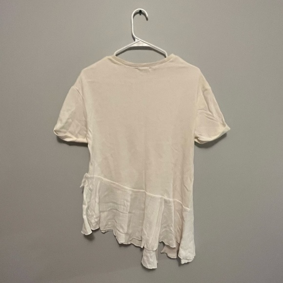 Zara white short sleeve asymmetrical fringe top - Picture 4 of 16